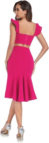 فستان Jusfitsu نسائي برقبة مربعة متوسط ​​الطول وأكمام مكشكشة in Kuwait