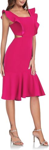 فستان Jusfitsu نسائي برقبة مربعة متوسط ​​الطول وأكمام مكشكشة in Kuwait