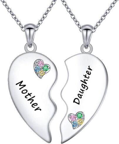 Mother's Day Gifts Sister Necklaces/Mother Daughter Necklaces/Friendship Necklaces for 2 Sterling Silver Heart Necklace Twin Sorority Heart Halves Matching Family Birthday Gifts form Dad Mom Grandmother Son Besties in Saudi Arabia