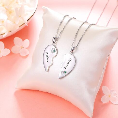 Mother's Day Gifts Sister Necklaces/Mother Daughter Necklaces/Friendship Necklaces for 2 Sterling Silver Heart Necklace Twin Sorority Heart Halves Matching Family Birthday Gifts form Dad Mom Grandmother Son Besties in Saudi Arabia