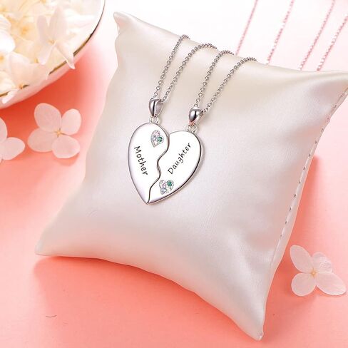 Mother's Day Gifts Sister Necklaces/Mother Daughter Necklaces/Friendship Necklaces for 2 Sterling Silver Heart Necklace Twin Sorority Heart Halves Matching Family Birthday Gifts form Dad Mom Grandmother Son Besties in Saudi Arabia