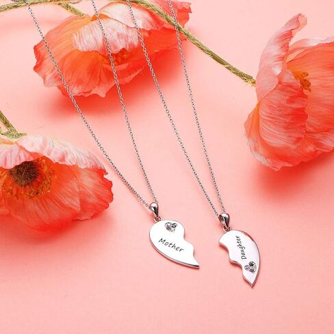 Mother's Day Gifts Sister Necklaces/Mother Daughter Necklaces/Friendship Necklaces for 2 Sterling Silver Heart Necklace Twin Sorority Heart Halves Matching Family Birthday Gifts form Dad Mom Grandmother Son Besties in Saudi Arabia
