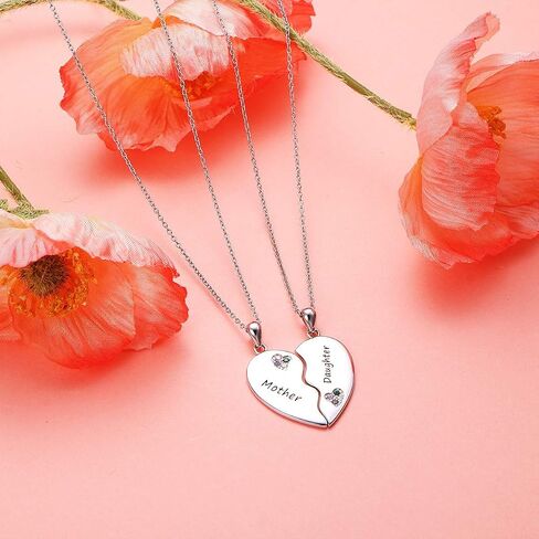 Mother's Day Gifts Sister Necklaces/Mother Daughter Necklaces/Friendship Necklaces for 2 Sterling Silver Heart Necklace Twin Sorority Heart Halves Matching Family Birthday Gifts form Dad Mom Grandmother Son Besties in Saudi Arabia