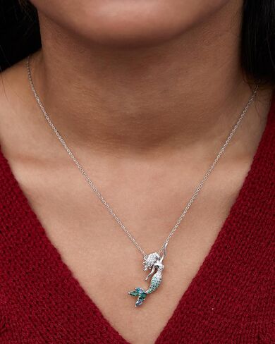 Disney Little Mermaid Jewelry, Ariel Cubic Zirconia Pendant Necklace, Sterling Silver, 18" in Saudi Arabia