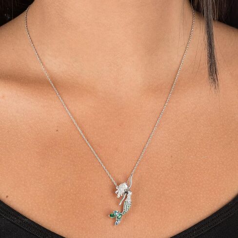 Disney Little Mermaid Jewelry, Ariel Cubic Zirconia Pendant Necklace, Sterling Silver, 18" in Saudi Arabia