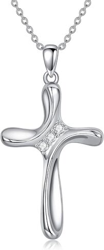 Moissanite Diamond Cross Necklace for Women 18K White Gold Plated Silver Crucifix Cross Pendant Necklace Faith Jewelry Birthday Mother's Day Gift for Her Mom, 18+2 Inch in Saudi Arabia