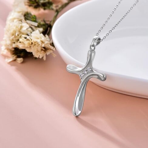 Moissanite Diamond Cross Necklace for Women 18K White Gold Plated Silver Crucifix Cross Pendant Necklace Faith Jewelry Birthday Mother's Day Gift for Her Mom, 18+2 Inch in Saudi Arabia