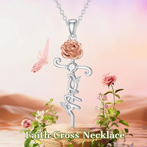 Moissanite Diamond Cross Necklace for Women 18K White Gold Plated Silver Crucifix Cross Pendant Necklace Faith Jewelry Birthday Mother's Day Gift for Her Mom, 18+2 Inch in Saudi Arabia