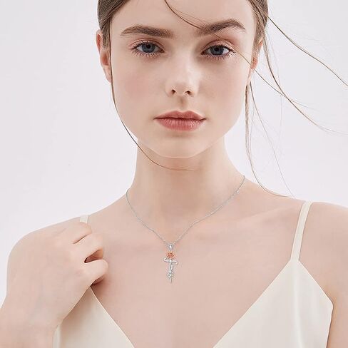 Moissanite Diamond Cross Necklace for Women 18K White Gold Plated Silver Crucifix Cross Pendant Necklace Faith Jewelry Birthday Mother's Day Gift for Her Mom, 18+2 Inch in Saudi Arabia