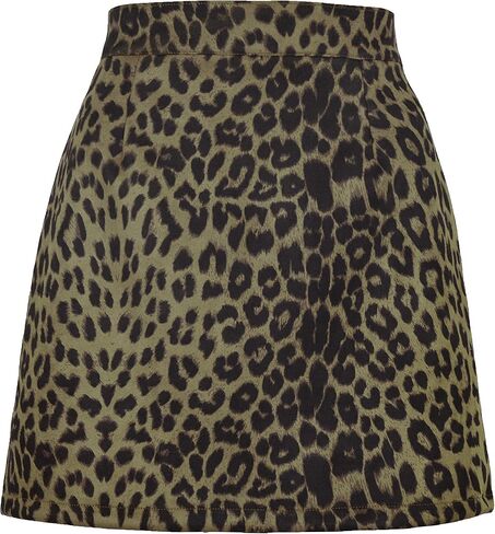 Women's Faux Suede Leopard Print High Waist Vintage Bodycon A-Line Mini Skirt in Saudi Arabia