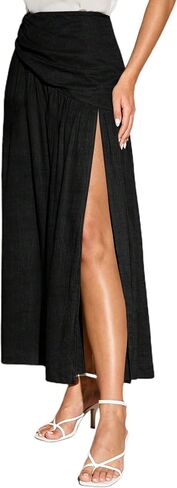 تنورة نسائية مكشكشة من SOFIA'S Choice تنورة طويلة بفتحة جانبية وفخذ عالية الخصر على شكل حرف A in Kuwait