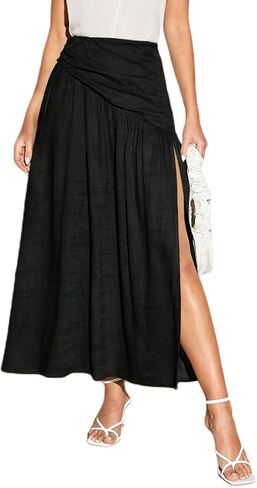 تنورة نسائية مكشكشة من SOFIA'S Choice تنورة طويلة بفتحة جانبية وفخذ عالية الخصر على شكل حرف A in Kuwait