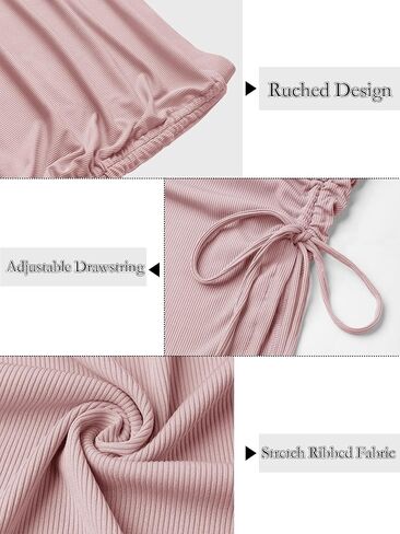 Ezcosplay Women High Waisted Ribbed Skirt Side Split Slit Ruched Drawstring Bodycon Maxi Skirts in Saudi Arabia