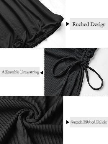 Ezcosplay Women High Waisted Ribbed Skirt Side Split Slit Ruched Drawstring Bodycon Maxi Skirts in Saudi Arabia