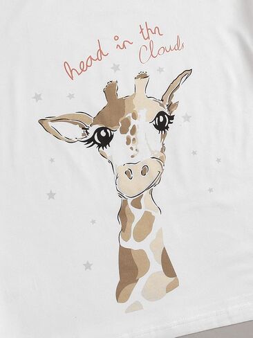 طقم بيجامة PJ مكون من قطعتين، تي شيرت وسروال قصير مطبوع عليه رسوم كارتونية للنساء من DIDK in Kuwait