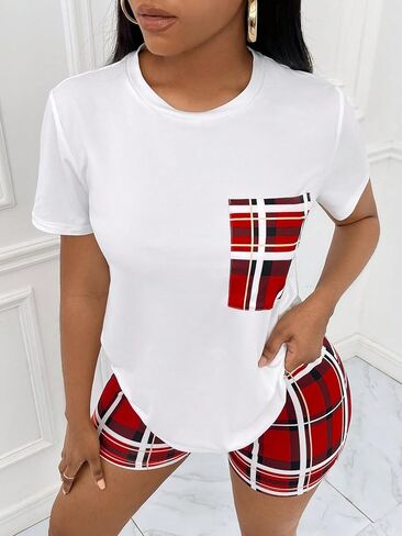 GORGLITTER Women's Plus Size 2 Piece Pajama Set Short Sleeve Round Neck Tee and Leopard Print Shorts Set Sleepwear in Saudi Arabia