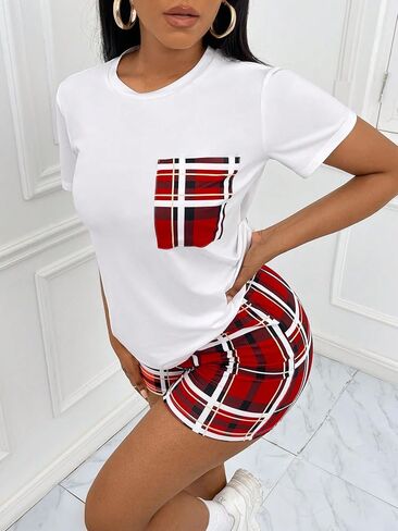 GORGLITTER Women's Plus Size 2 Piece Pajama Set Short Sleeve Round Neck Tee and Leopard Print Shorts Set Sleepwear in Saudi Arabia