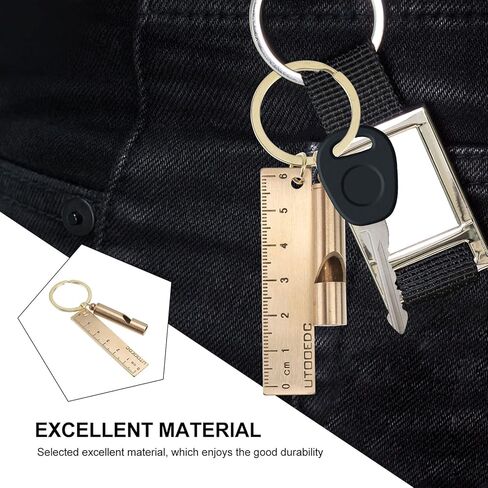 Holibanna Car Keychains Whistle Keychain Copper Brass Keychain with Whistle Ruler Pendant Emergency Keyring for Outdoor Camping Hiking Boating Hunting Fishing Car Key Holder in Kuwait