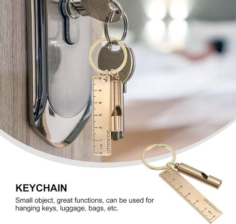 Holibanna Car Keychains Whistle Keychain Copper Brass Keychain with Whistle Ruler Pendant Emergency Keyring for Outdoor Camping Hiking Boating Hunting Fishing Car Key Holder in Kuwait