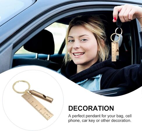 Holibanna Car Keychains Whistle Keychain Copper Brass Keychain with Whistle Ruler Pendant Emergency Keyring for Outdoor Camping Hiking Boating Hunting Fishing Car Key Holder in Kuwait
