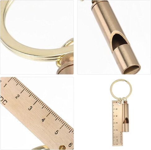 Holibanna Car Keychains Whistle Keychain Copper Brass Keychain with Whistle Ruler Pendant Emergency Keyring for Outdoor Camping Hiking Boating Hunting Fishing Car Key Holder in Kuwait