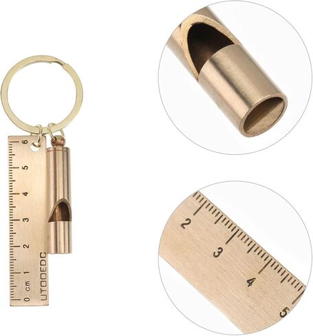Holibanna Car Keychains Whistle Keychain Copper Brass Keychain with Whistle Ruler Pendant Emergency Keyring for Outdoor Camping Hiking Boating Hunting Fishing Car Key Holder in Kuwait