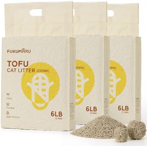 FUKUMARU Tofu Cat Litter, Flushable Cat Litter Clumping, Dust Free Tofu Cat Litter with Corn, Natural Unscented, Low Tracking Cat Litter Pellets, 24/7 Odor Control (16.5 LBS)
