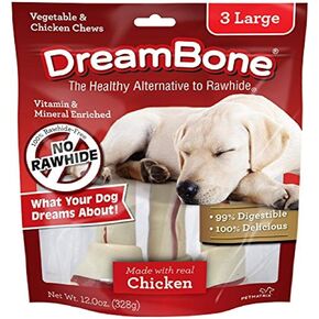DreamBone Chews, Medium Rawhide Free Dog Bones Made With Real Beef, Chicken and Vegetables, 4 Count