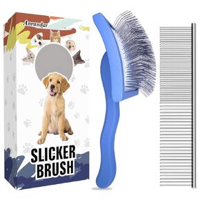 Anrundar Dog Slicker Brush for goldendoodles & Golden Doodle Brushes for Grooming Kit - Dog Brush for Goldendoodle, Labradoodle, Poodles - Pet Hair Brush for Medium & Long Haired Dogs - Long Pin Golden Doodle Brush - Large (Dark Blue)