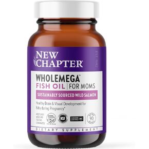 New Chapter Wholemega for Moms Fish Oil Supplement - Prenatal DHA with Omega-3 + Vitamin D3 for Prenatal & Postnatal Support - 180 ct, 500mg Softgels