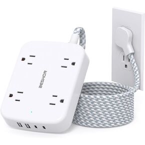 Surge Protector Power Strip with 2 USB C - 5 Ft Flat Extension Cord Flat Plug Power Strip, 4 Widely Outlets and 4 USB Charging Ports, Outlet Extender, 900 Joules, for Home Office Dorm Room Essentials