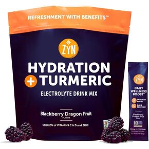 ZYN Electrolytes Powder Hydration Packets with Vitamins, Zinc & Turmeric Curcumin for Gut Health, Immune Support, Recovery, Low Sugar Packets with Piperine, Variety, 24 Pack