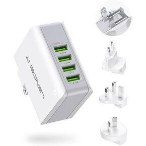 Multiple USB Wall Charger, [22W/4.4A] LENCENT 4 Port USB Travel Power Adapter, All in One Worldwide Cell Phone Charger With UK US EU European Australia, International Block Cube Plug for iPhone & IPad