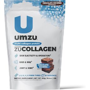UMZU zuCollagen Protein - Multi Collagen, Support Skin, Hair, Joints, and Muscle Recovery - Chocolate Brownie Flavored, 90 Calories, 21 Grams Protein - 1 Scoop Per Serving (20 Servings)