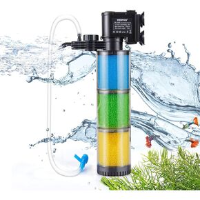 Weipro Aquarium Fish Tank Filter,Submersible Fish Tank Filter with Pump, Power Filter for Fish Tanks, Aquariums, Ponds. with 3 Stage Filter Media and Strong Suction Cups (10-40gallon&Height 8.2inch)