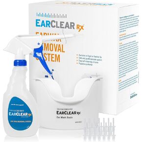 EarClear Rx Ear Wax Removal & Cleaning Kit with Flexible Tips. Ear-Safe Flush and Irrigation kit for Adults & Children. Includes Basin and Replacement Tips