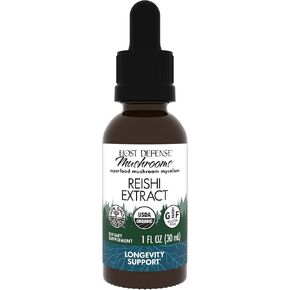 Host Defense, Reishi Extract, Supports General Wellness and Vitality, Mushroom Supplement, Plain, 2 fl oz