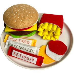 Hamburger & Side Dishes Set/Handmade Felt Play Food for Kids/Pretend Play/Montessori/Educational Kitchen Toys/Role Play/Ready to Ship (COMPLETE SET)