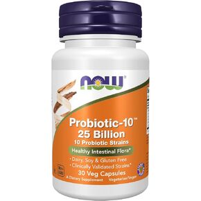 NOW Foods, Probiotic-10™, 25 Billion, with 10 Probiotic Strains, Dairy, Soy and Gluten Free, Strain Verified, 180 Veg Capsules