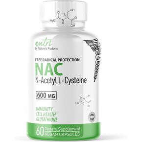 Nature's Fusions NAC Supplement N-Acetyl Cysteine - NAC 600 mg - Anti Aging Supplement, Antioxidant Supplement, Liver and Lung Support, Boost Glutathione - N Acetyl Cysteine (60 Capsules)