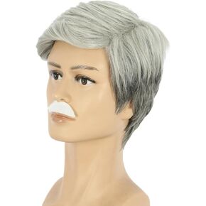 yuehong Long Grey Curly Wig Beard Funny Heat Resistant Hair Halloween Cosplay Costume