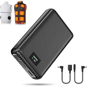 THOUSTA 7.4V Heated Vest Battery Pack with LED Display 30000mAh Huge Capacity Power Bank for Heated Jacket Heated Hoodie Heated Sleeping Pad DC Port and USB Port Phone Charger