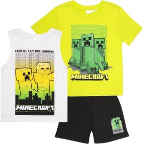 Minecraft Boys Creepers 3 Piece T-Shirt Tank Top Short Set