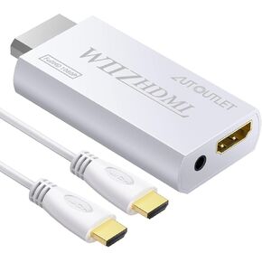 AUTOUTLET Wii to HDMI Converter 1080P with 6ft High Speed HDMI Cable Wii2 HDMI Adapter with Blue Indicator, Output Video&Audio with 3.5mm Jack Audio Compatible with Full HD Devices