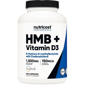 Nutricost HMB (1000mg) and Vitamin D3 (4000 IU) Supplement - 240 Capsules, 120 Servings - Gluten Free and Non-GMO