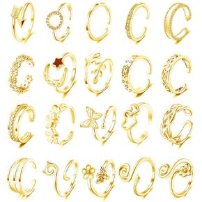 Staligue 20pcs Adjustable Toe Rings Set for Women Fingers Joint Tail Summer Beach Arrow Flower Open Rings Foot Jewelry in Saudi Arabia