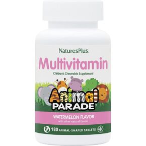 NaturesPlus Animal Parade Children's Chewable Multivitamin - Cherry Flavor - 180 Animal-Shaped Tablets - Promotes Health & Well-Being - Vegetarian, Gluten Free - 90 Servings