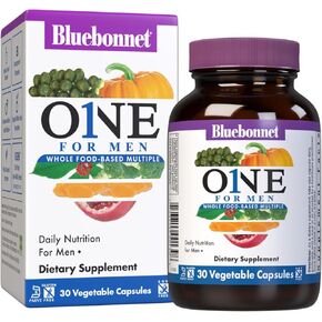 Bluebonnet Nutrition Men’s One Organic Vegetable Capsule, Whole Food Multiple, K2, Energy, Vitality, Non-GMO, Gluten, Soy & Milk Free, Kosher, 30 Count