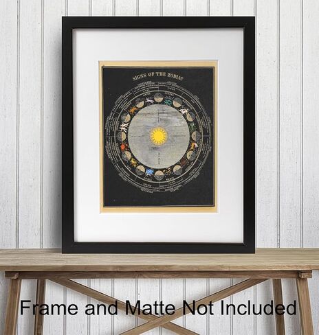 Zodiac Signs Unframed Wall Art Print - Home Decor, Wall Decoration for Bedroom, Living Room, Bathroom - Unique Gift For Astrology, Astronomy, NASA, Space, Asa Smith Fans – UNFRAMED 8x10 Vintage Photo in Kuwait