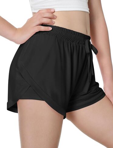 EXARUS Girls Athletic 2 in 1 Shorts Dolphin Running Side Slit Flowy with Pockets Shorts Workout Sports for Kids in Kuwait